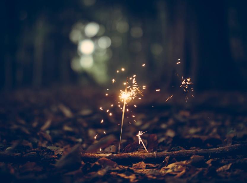 Picture of a sparkler with woods in the background